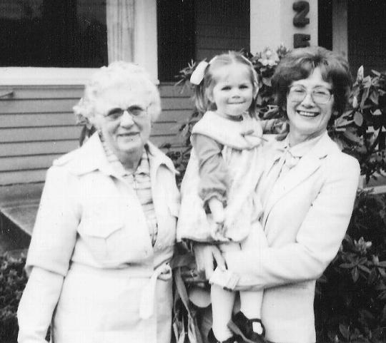 Three generations: Pat holds granddaughter Katie alongside Pat's mother, Jeannette McEwan